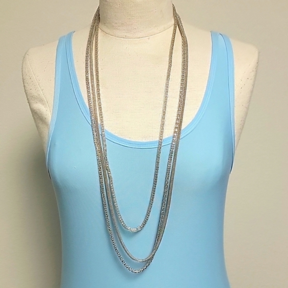 Multi Strand Shiny Silvertone Necklace